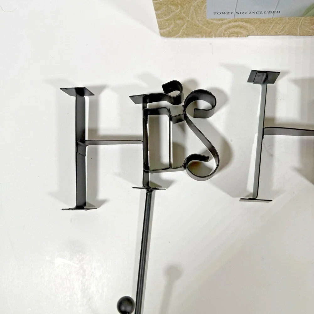Giftco His & Hers Wall Hooks Set Black Metal Script Farmhouse Decor